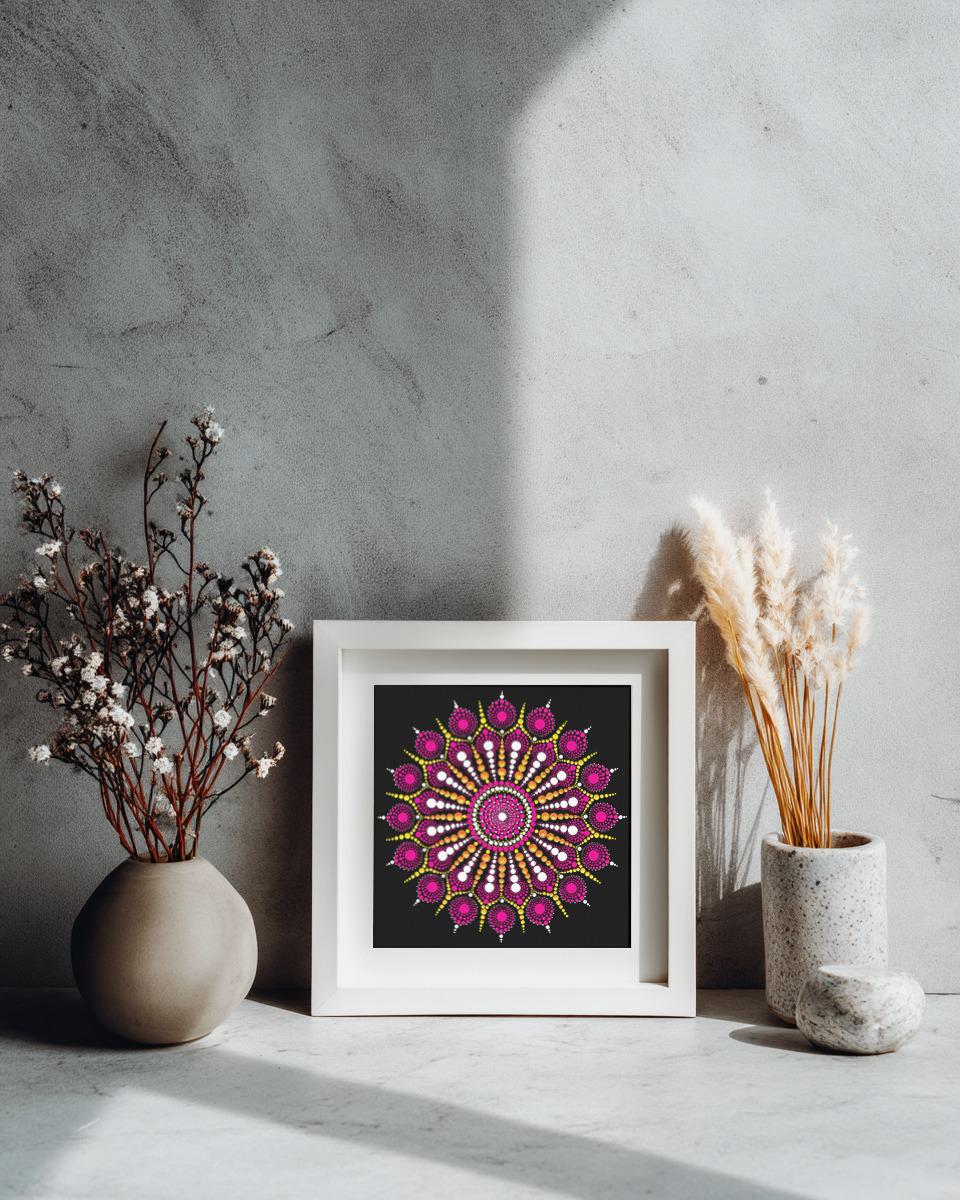 Explosion of Joy large dot mandala greeting card by Sejal Joshi, 20cm square