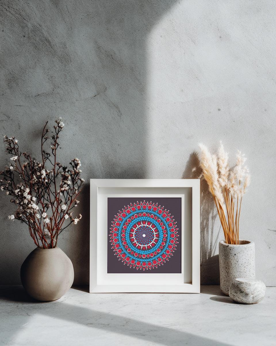 Orange Nirvana large dot mandala greeting card by Sejal Joshi, 20cm square