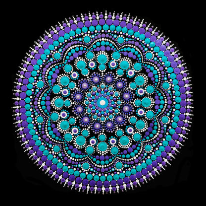 Turquoise Cosmos original dot mandala painting by Sejal Joshi, acrylic on canvas