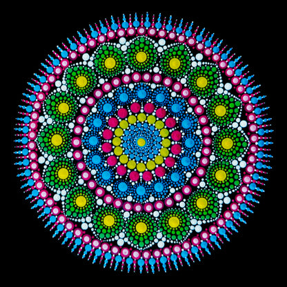Emerald Sea original dot mandala painting by Sejal Joshi, acrylic on canvas