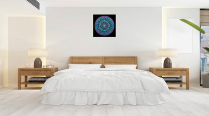 Turquoise Cosmos original dot mandala painting by Sejal Joshi, acrylic on canvas