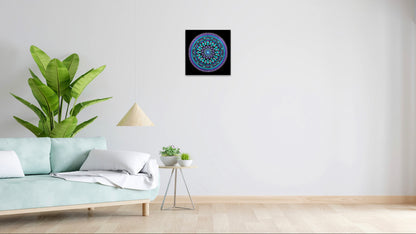 Turquoise Cosmos original dot mandala painting by Sejal Joshi, acrylic on canvas