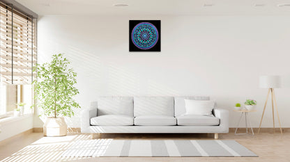 Turquoise Cosmos original dot mandala painting by Sejal Joshi, acrylic on canvas