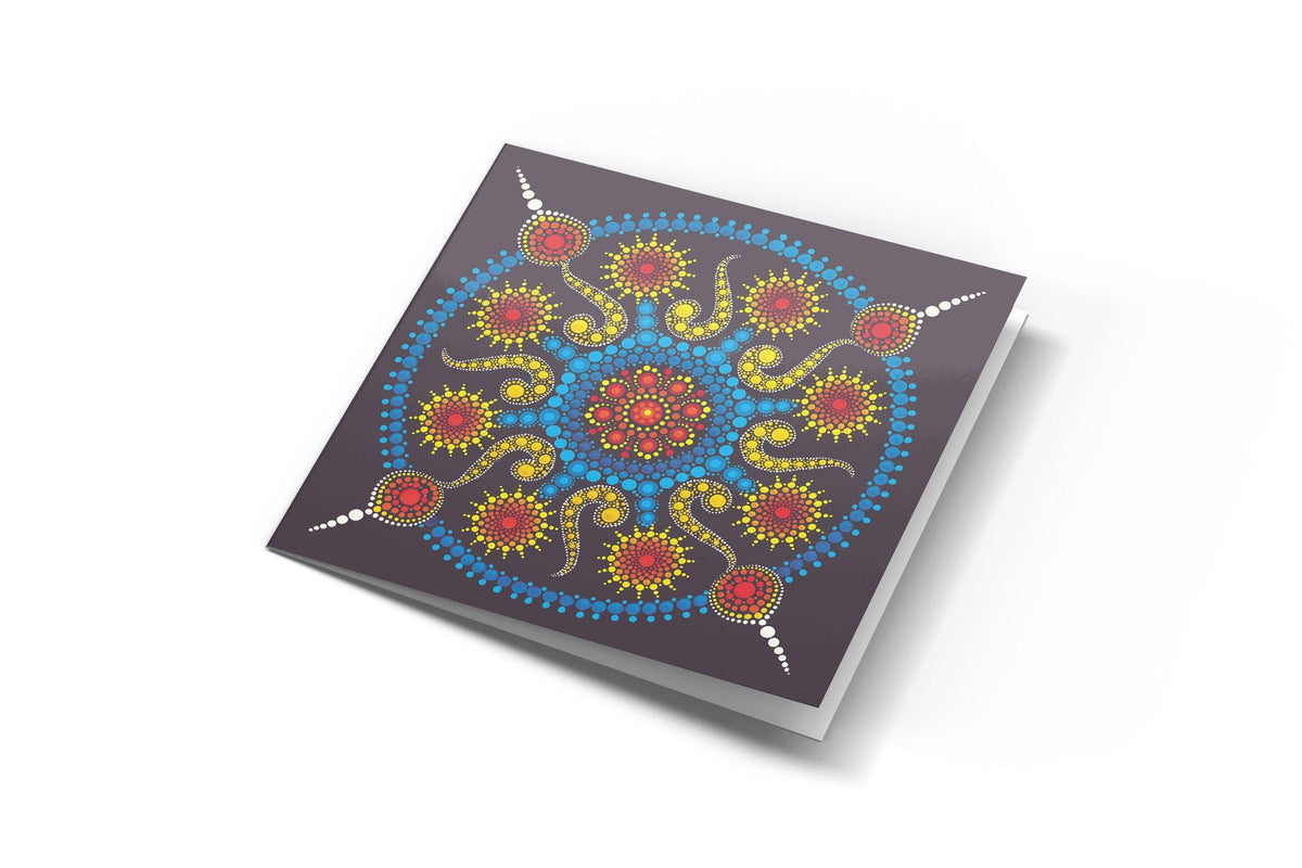 Love Explosion dot mandala greeting card by Sejal Joshi, 14.8cm square