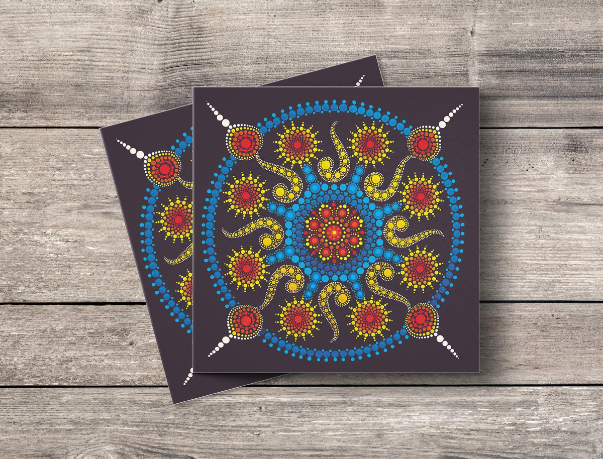 Love Explosion dot mandala greeting card by Sejal Joshi, 14.8cm square