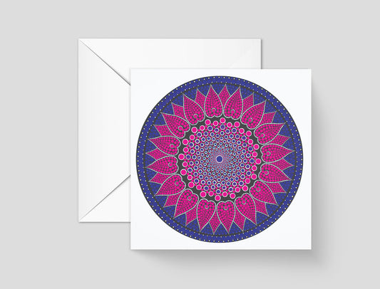 Pink Lotus dot mandala greeting card by Sejal Joshi, 14.8cm square