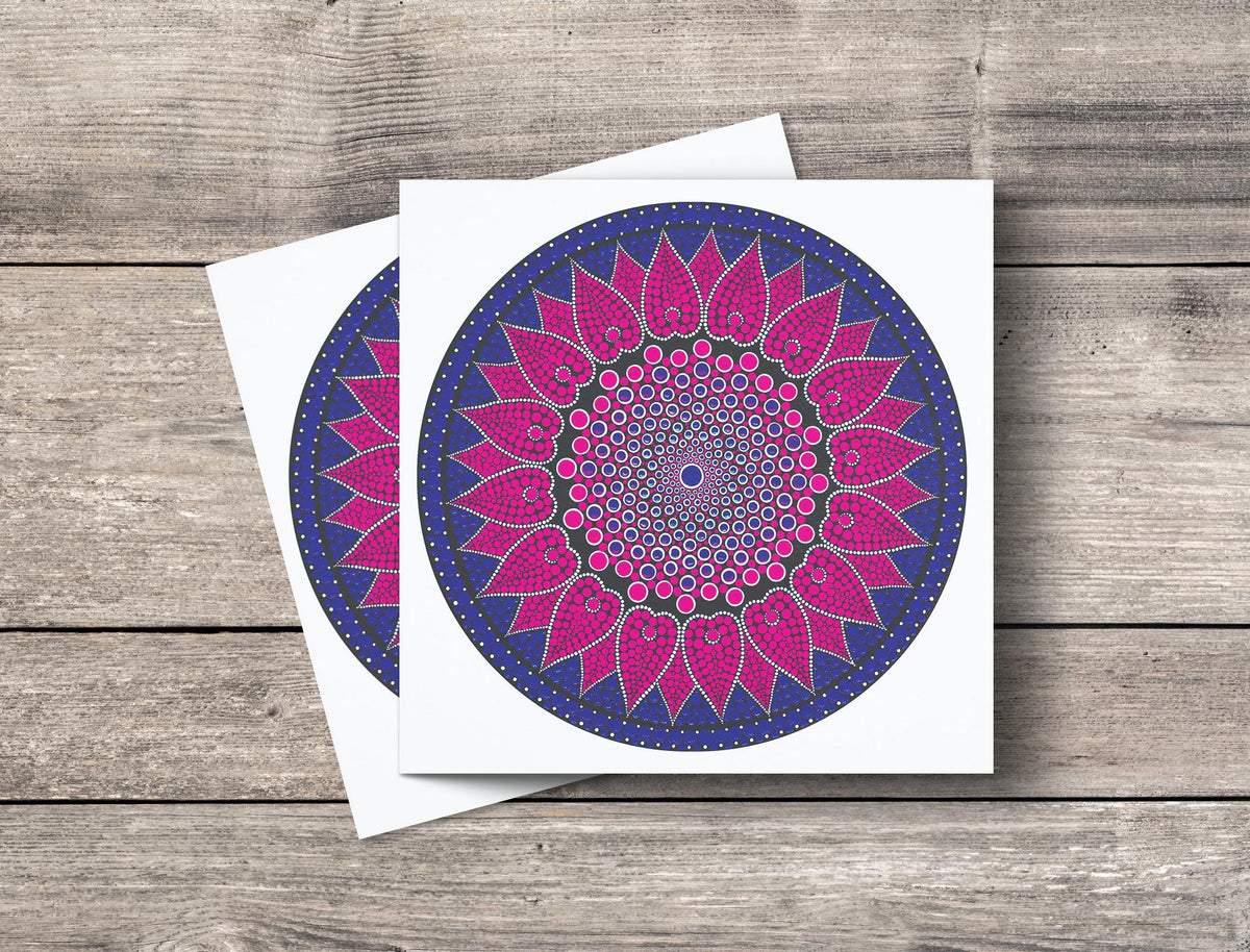 Pink Lotus dot mandala greeting card by Sejal Joshi, 14.8cm square