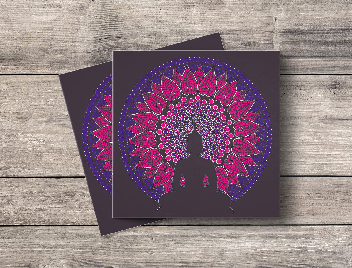 Pink Lotus Buddha dot mandala greeting card by Sejal Joshi