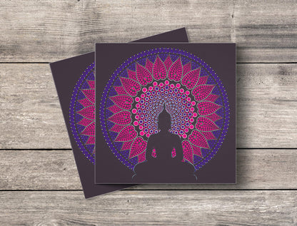 Pink Lotus Buddha dot mandala greeting card by Sejal Joshi
