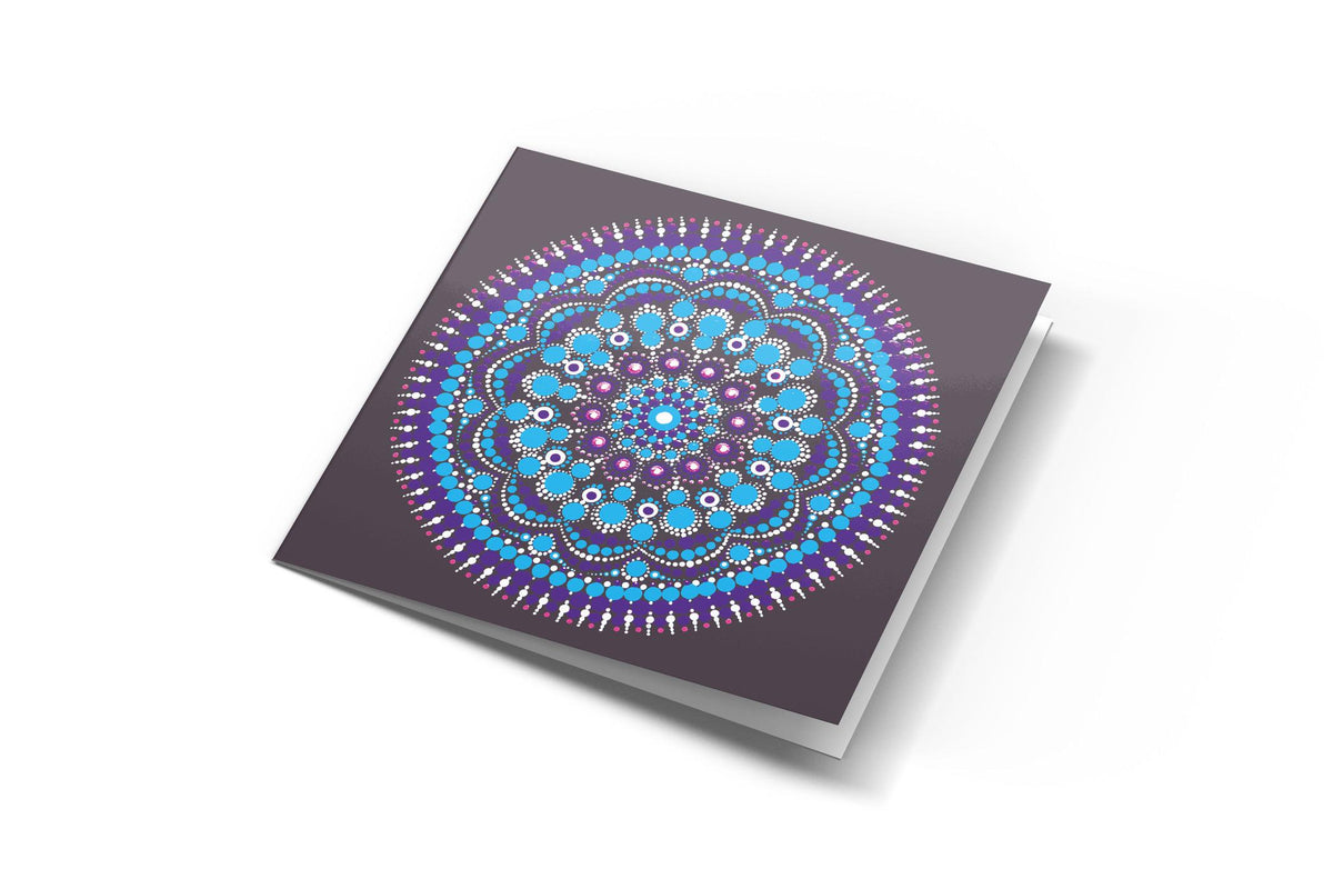 Turquoise Cosmos dot mandala greeting card by Sejal Joshi, 14.8cm square