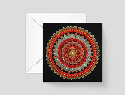 Inner Fire dot mandala greeting card by Sejal Joshi, 14.8cm square