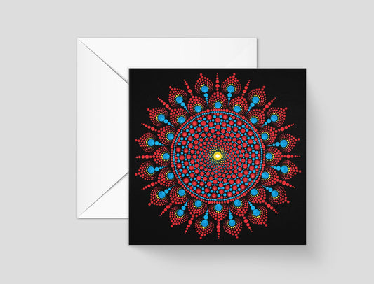 Samadhi dot mandala greeting card by Sejal Joshi, 14.8cm square