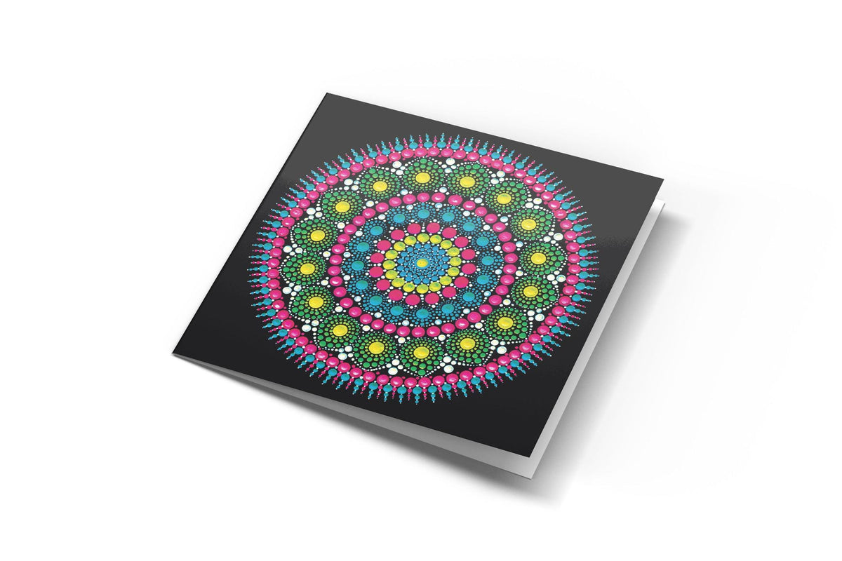 Emerald Sea dot mandala greeting card by Sejal Joshi, 14.8cm square