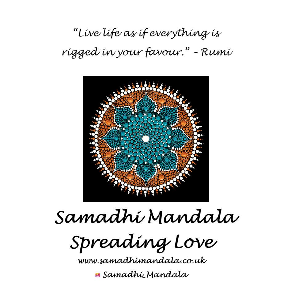 Dancing Flower large dot mandala greeting card by Sejal Joshi, 20cm square