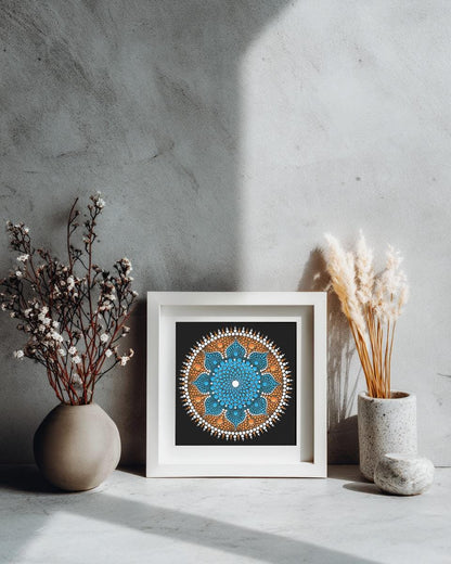 Dancing Flower large dot mandala greeting card by Sejal Joshi, 20cm square
