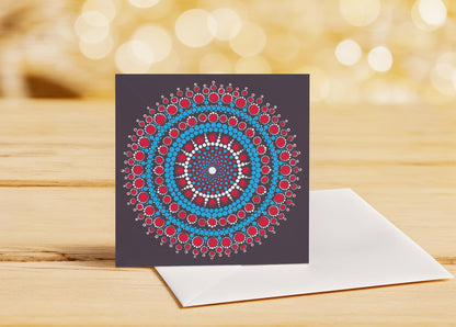 Orange Nirvana large dot mandala greeting card by Sejal Joshi, 20cm square