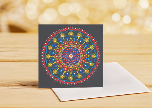 Peace Wormhole large dot mandala greeting card by Sejal Joshi, 20cm square
