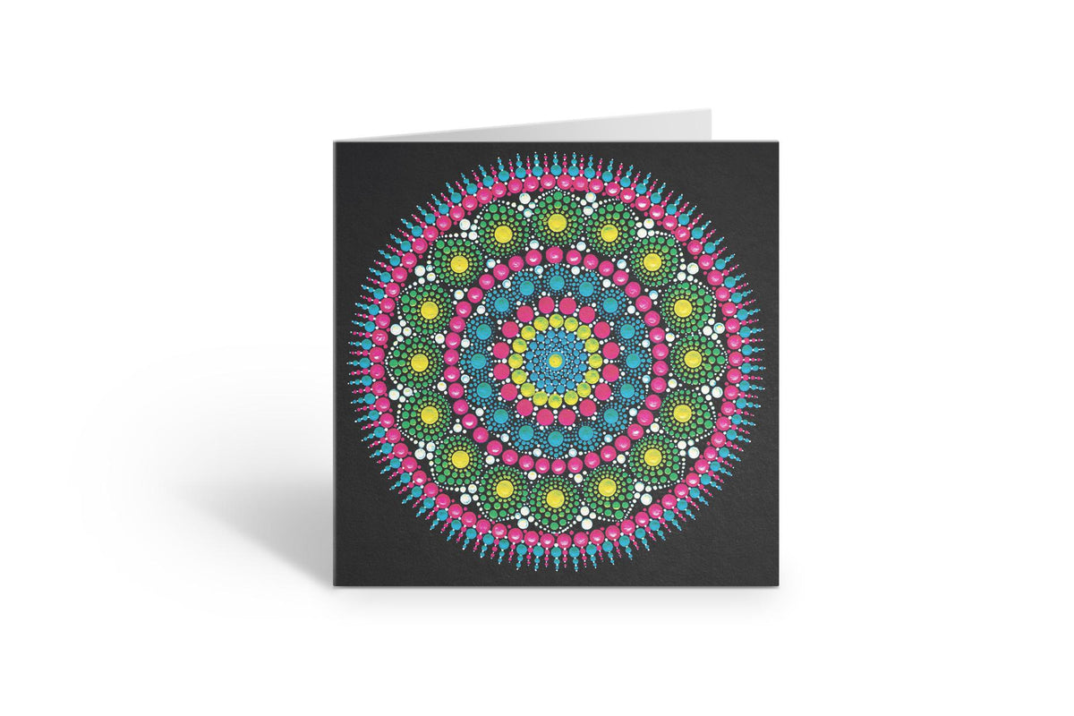 Emerald Sea large dot mandala greeting card by Sejal Joshi, 20cm square