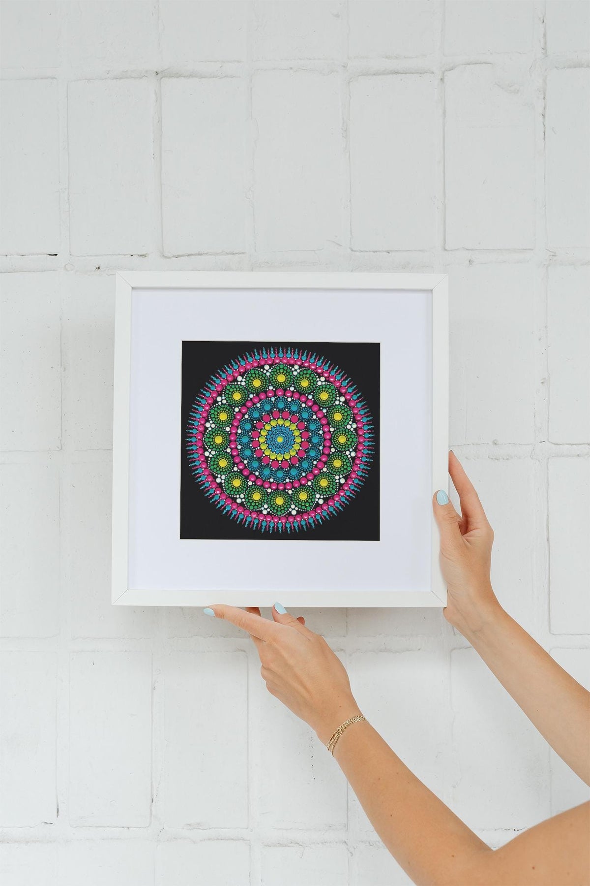Emerald Sea large dot mandala greeting card by Sejal Joshi, 20cm square