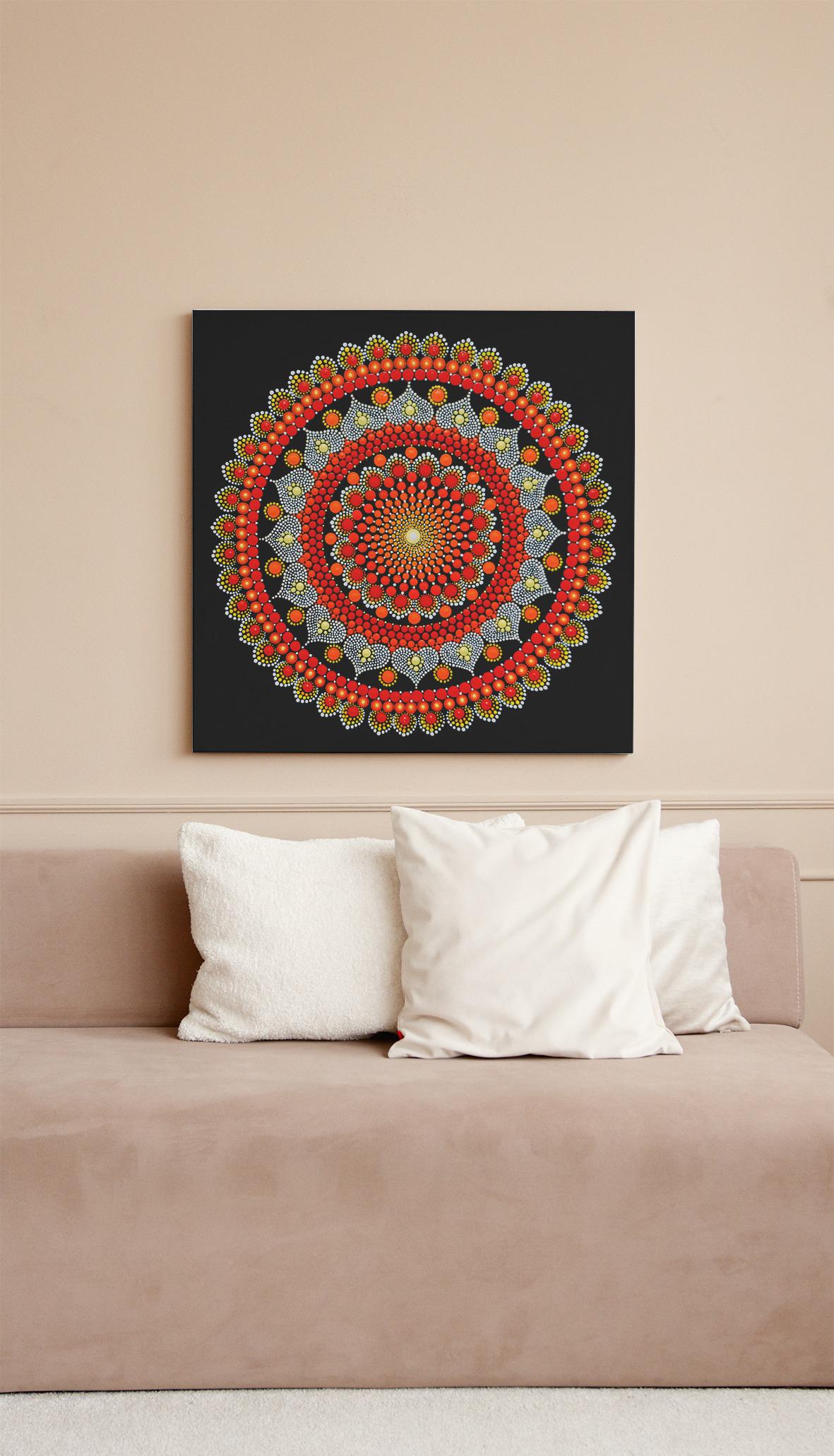 Inner Fire dot mandala art print by Sejal Joshi, 40x40cm