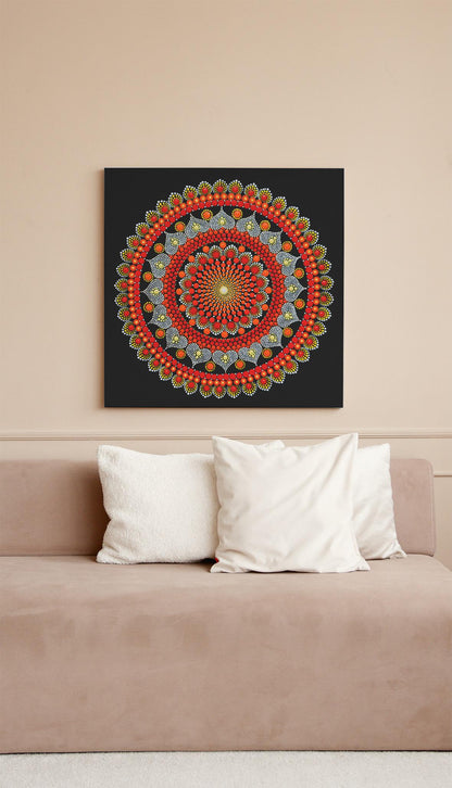 Inner Fire dot mandala art print by Sejal Joshi, 40x40cm