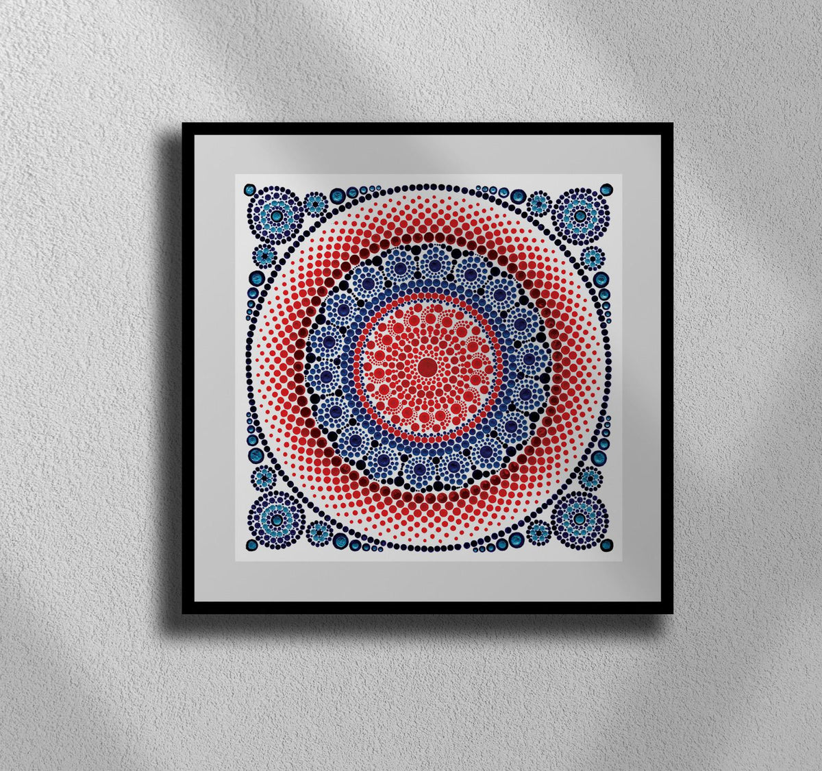 Love Burst dot mandala art print by Sejal Joshi, 40x40cm