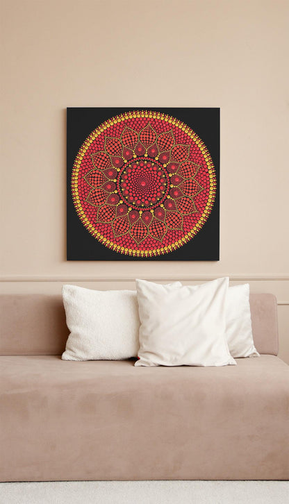 Golden Strength dot mandala art print by Sejal Joshi, 40x40cm