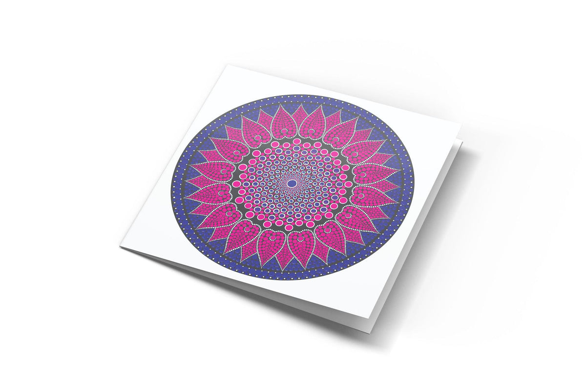 Pink Lotus dot mandala greeting card by Sejal Joshi, 14.8cm square