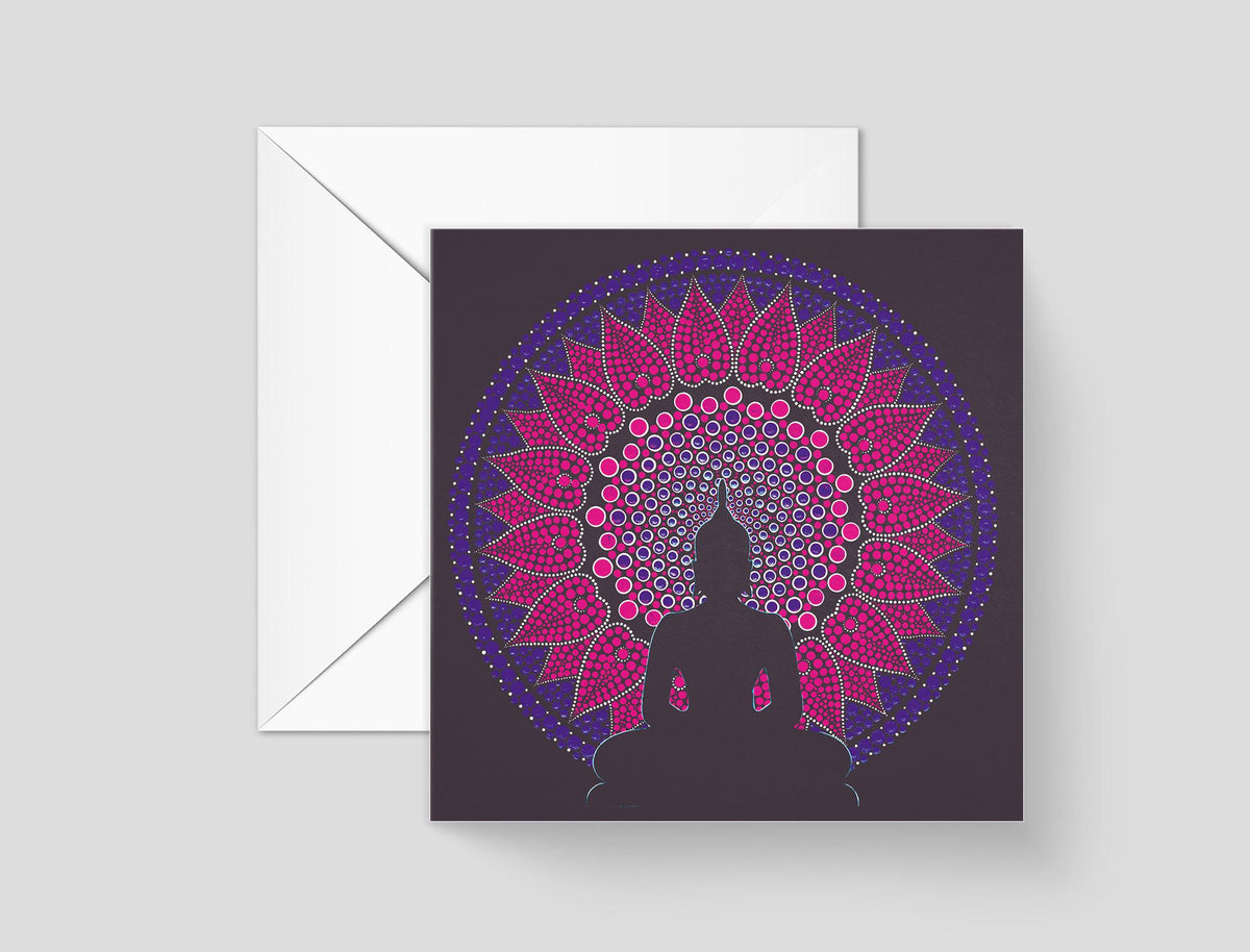 Pink Lotus Buddha dot mandala greeting card by Sejal Joshi