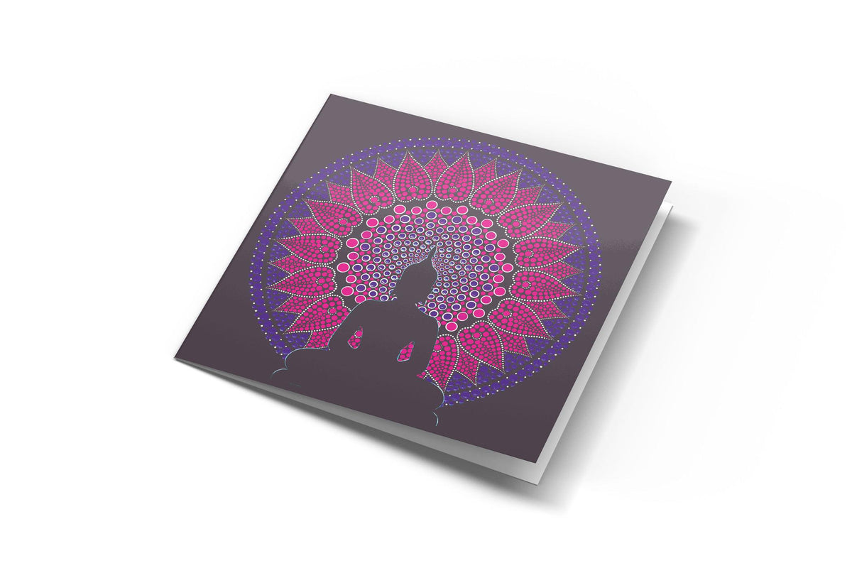 Pink Lotus Buddha dot mandala greeting card by Sejal Joshi