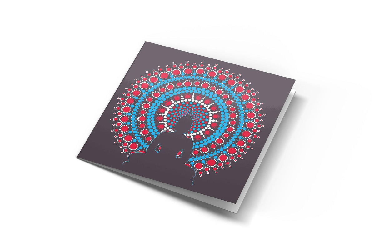 Orange Nirvana Buddha dot mandala greeting card by Sejal Joshi