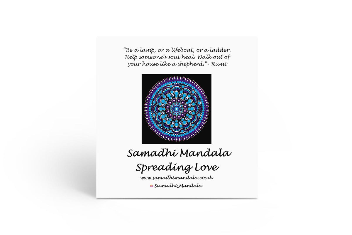 Turquoise Cosmos dot mandala greeting card by Sejal Joshi, 14.8cm square