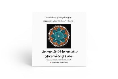 Dancing Flower dot mandala greeting card by Sejal Joshi, 14.8cm square