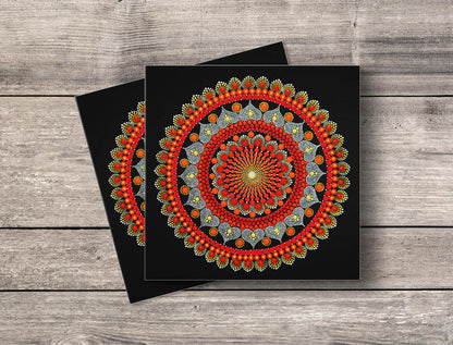 Inner Fire dot mandala greeting card by Sejal Joshi, 14.8cm square