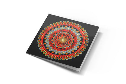 Inner Fire dot mandala greeting card by Sejal Joshi, 14.8cm square