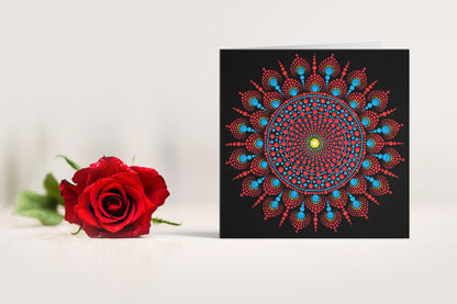 Samadhi dot mandala greeting card by Sejal Joshi, 14.8cm square