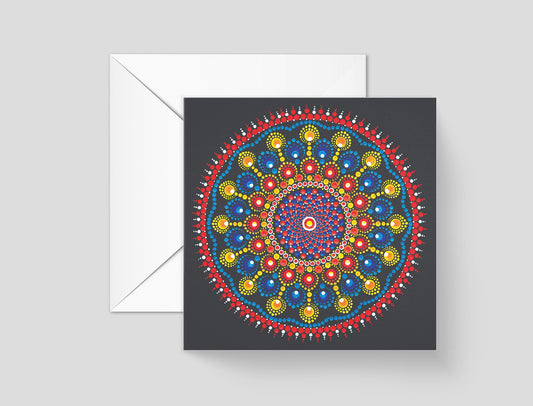 Peace Wormhole dot mandala greeting card by Sejal Joshi, 14.8cm square