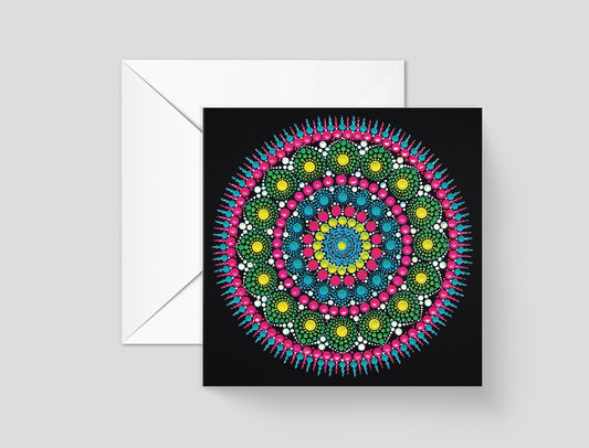 Emerald Sea dot mandala greeting card by Sejal Joshi, 14.8cm square