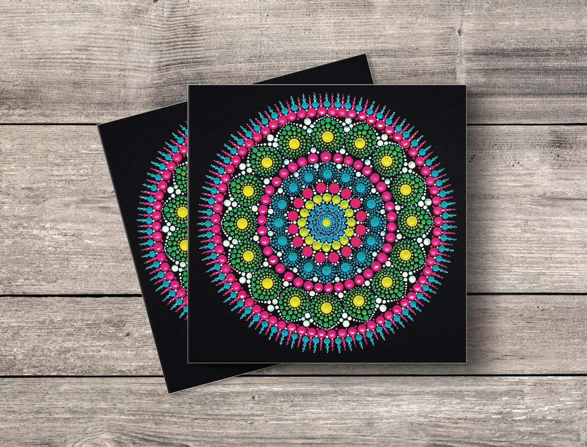 Emerald Sea dot mandala greeting card by Sejal Joshi, 14.8cm square