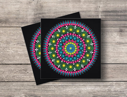Emerald Sea dot mandala greeting card by Sejal Joshi, 14.8cm square