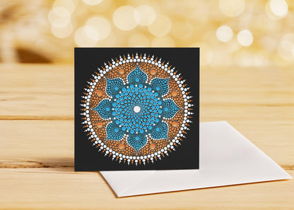 Dancing Flower large dot mandala greeting card by Sejal Joshi, 20cm square