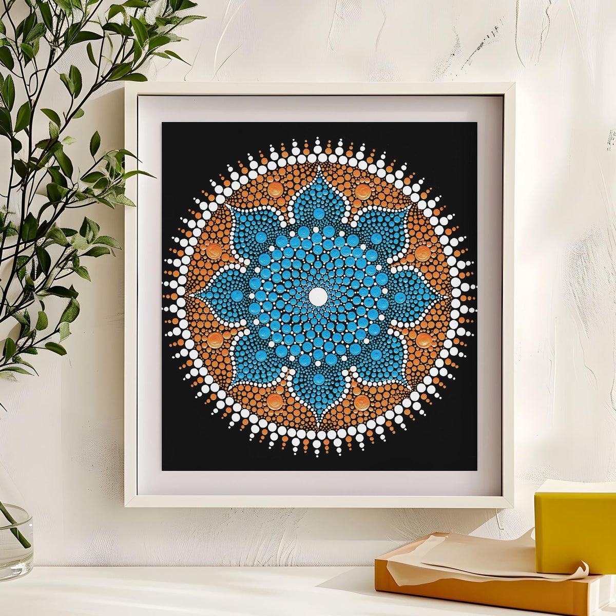 Dancing Flower large dot mandala greeting card by Sejal Joshi, 20cm square