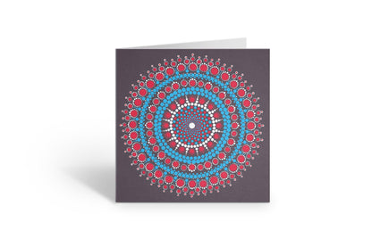 Orange Nirvana large dot mandala greeting card by Sejal Joshi, 20cm square