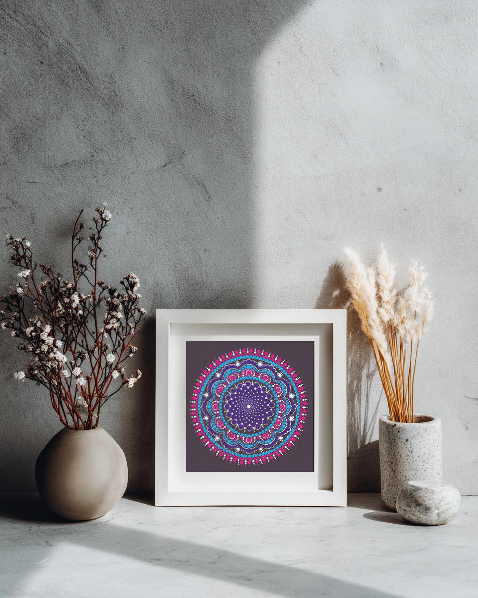 Divine Love large dot mandala greeting card by Sejal Joshi, 20cm square