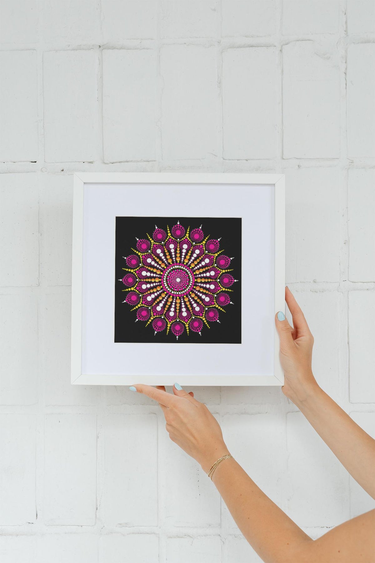 Explosion of Joy large dot mandala greeting card by Sejal Joshi, 20cm square