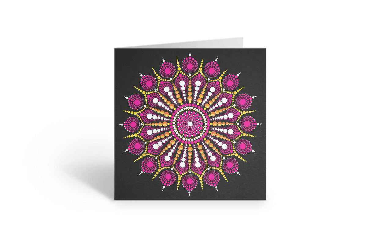 Explosion of Joy large dot mandala greeting card by Sejal Joshi, 20cm square