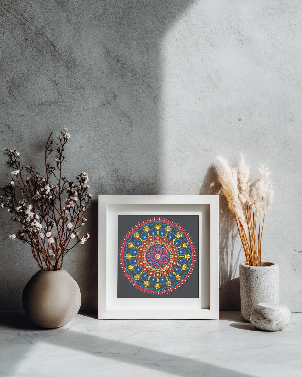 Peace Wormhole large dot mandala greeting card by Sejal Joshi, 20cm square