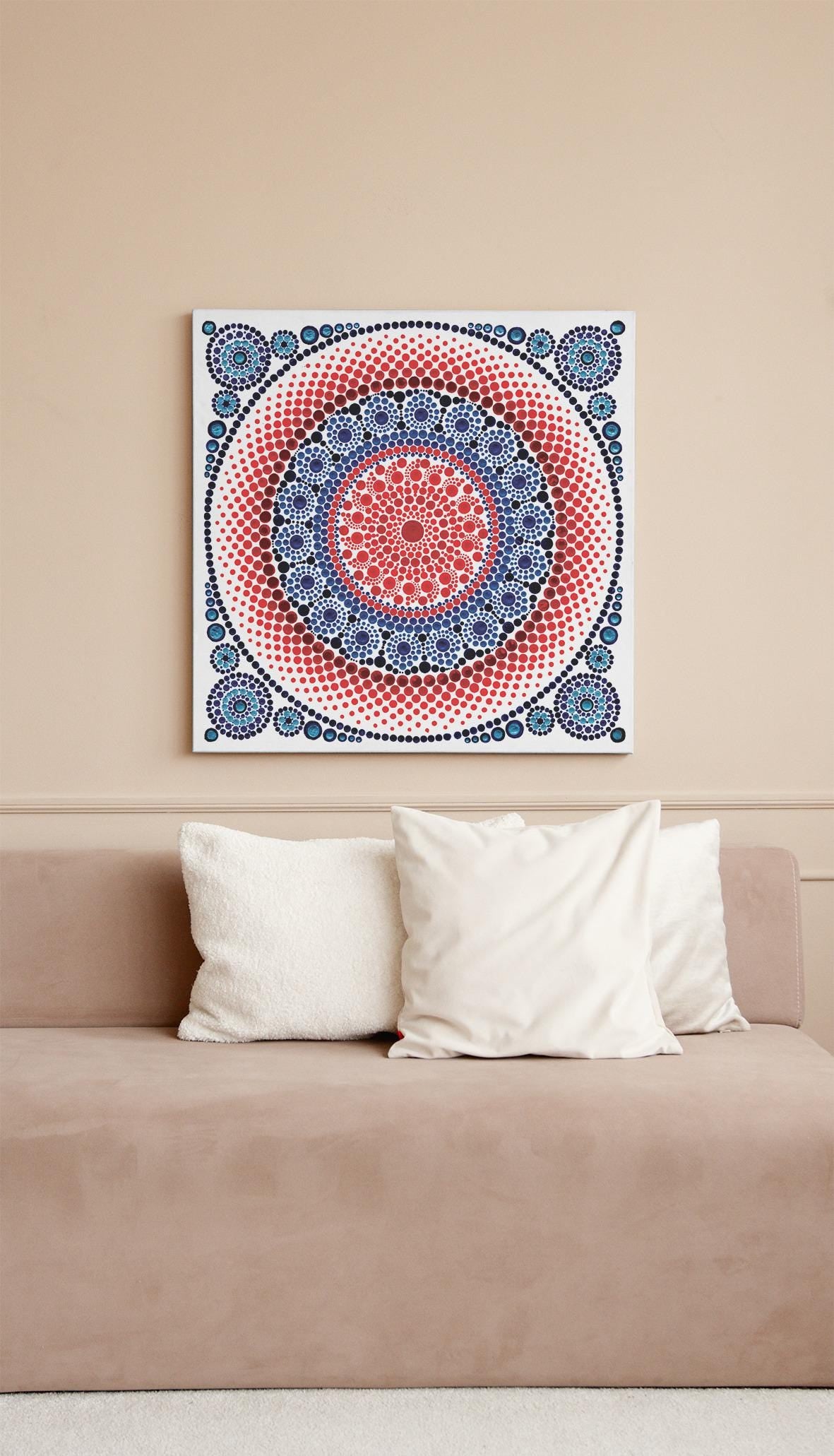 Love Burst dot mandala art print by Sejal Joshi, 40x40cm
