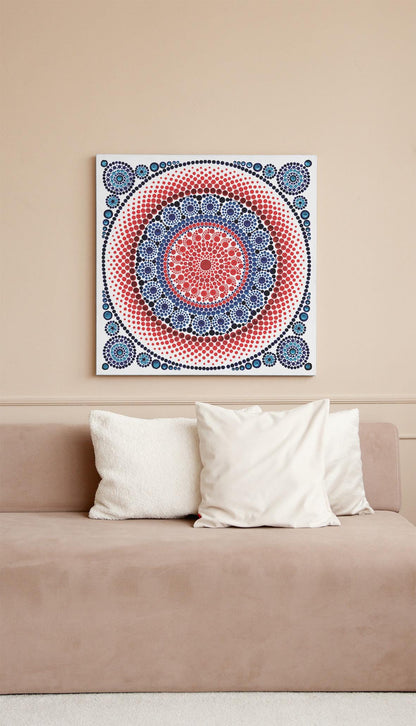 Love Burst dot mandala art print by Sejal Joshi, 40x40cm