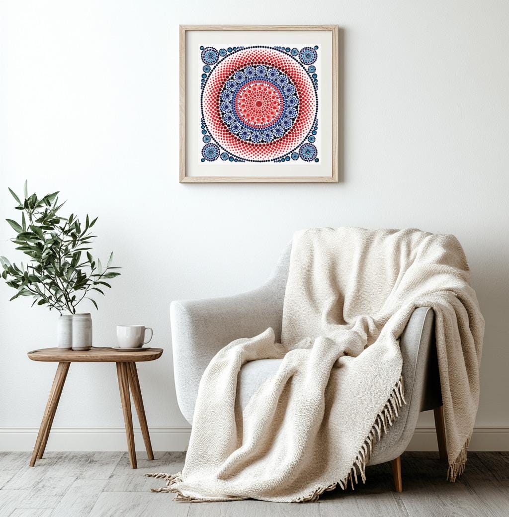Love Burst dot mandala art print by Sejal Joshi, 40x40cm